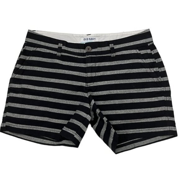 Old Navy Striped Cotton Shorts Black Gray Flat Front Zip Up Belt Loops Size 4 - Picture 2 of 15